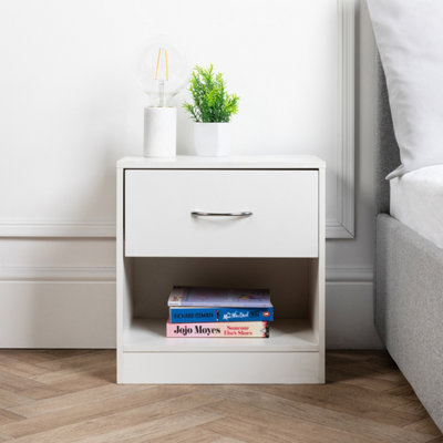 1 Drawer Bedside Table White (Set of 2)