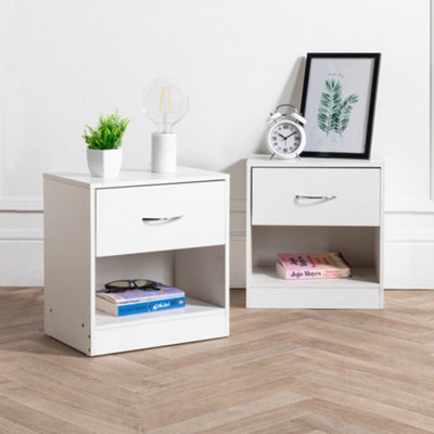 1 Drawer Bedside Table White (Set of 2)