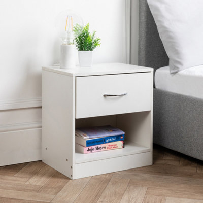 1 Drawer Bedside Table White (Set of 2)