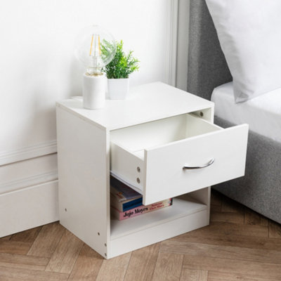 1 Drawer Bedside Table White (Set of 2)