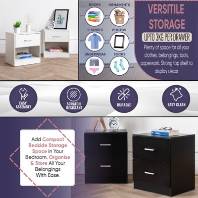 1 Drawer Bedside Table White (Set of 2)