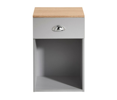 1 Drawer Bedside Table with Cup Handles in Grey & Oak Effect