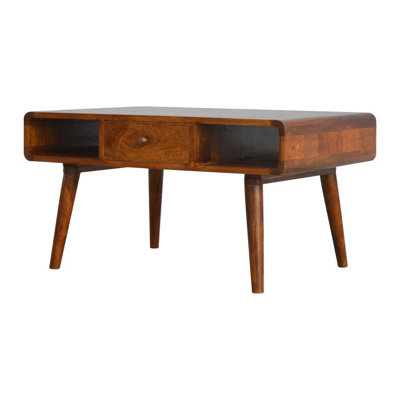 1 Drawer Curved Chestnut Coffee Table