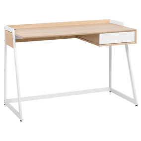 1 Drawer Home Office Desk 120 x 60 cm Light Wood and White QUITO