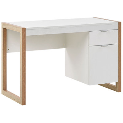 1 Drawer Home Office Desk with Cupboard 110 x 50 cm White with Light Wood JOHNSON
