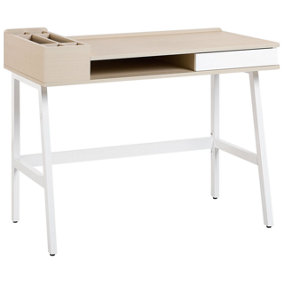 1 Drawer Home Office Desk with Shelf 100 x 55 cm Light Wood and White PARAMARIBO