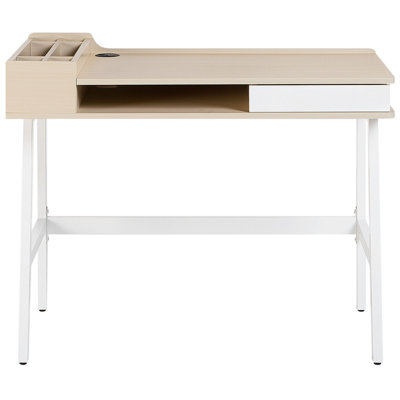 1 Drawer Home Office Desk with Shelf 100 x 55 cm Light Wood and White PARAMARIBO