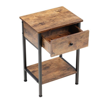 1 Drawer Nightstands Industrial End Table with Drawer and Storage Shelf Retro Bedside Tables Organizer for Living Room Bedroom