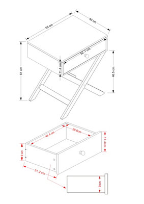 1 drawer petite X leg bedside cabinet - Options Blue