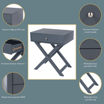 1 drawer petite X leg bedside cabinet - Options Blue