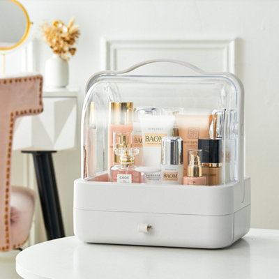 1 Drawer White Portable Dustproof Makeup Storage Box Beauty Cosmetic Organiser for Dresser