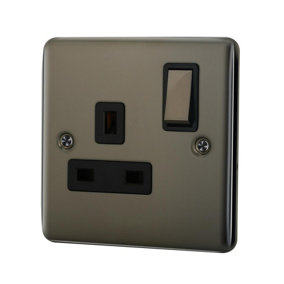1 Gang 13A Double Pole Switched Socket - Black Nickel