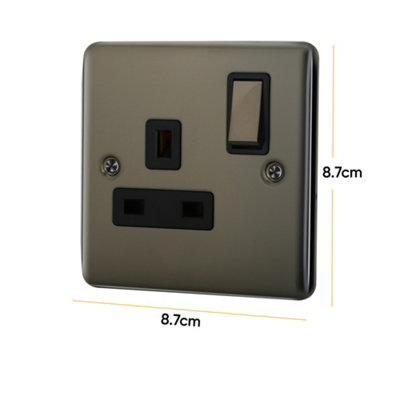 1 Gang 13A Double Pole Switched Socket - Black Nickel - 5