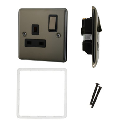 1 Gang 13A Double Pole Switched Socket - Black Nickel - 9