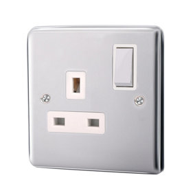 1 Gang 13A Double Pole Switched Socket - Brushed Steel