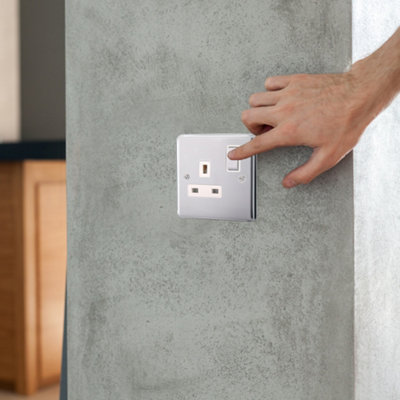 1 Gang 13A Double Pole Switched Socket - Brushed Steel