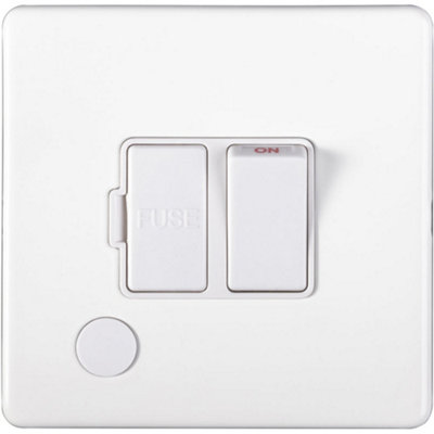 1 Gang 13A Switched Fuse Spur & Flex Outlet SCREWLESS MATT WHITE Isolation