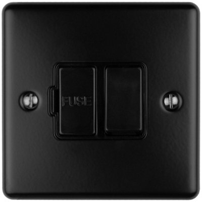 1 Gang 13A Switched Fuse Spur MATT BLACK & BLACK Metal Rocker Mains