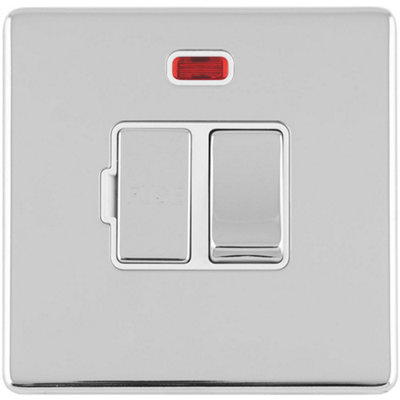 1 Gang 13A Switched Fuse Spur Neon SCREWLESS POLISHED CHROME Mains Isolation