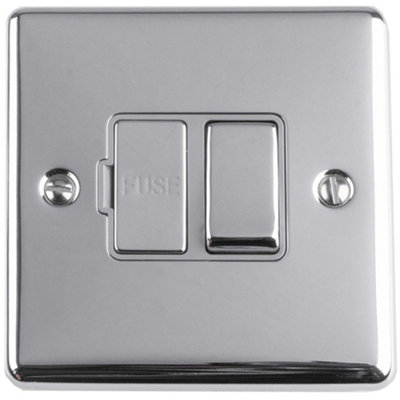 1 Gang 13A Switched Fuse Spur POLISHED CHROME GREY Metal Rocker Mains Isolation