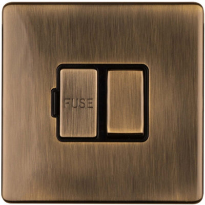 1 Gang 13A Switched Fuse Spur SCREWLESS ANTIQUE BRASS Rocker Mains Isolation
