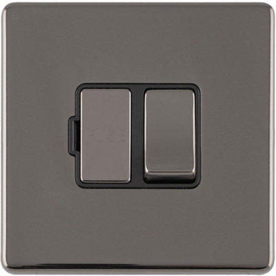 1 Gang 13A Switched Fuse Spur SCREWLESS BLACK NICKEL Rocker Mains Isolation