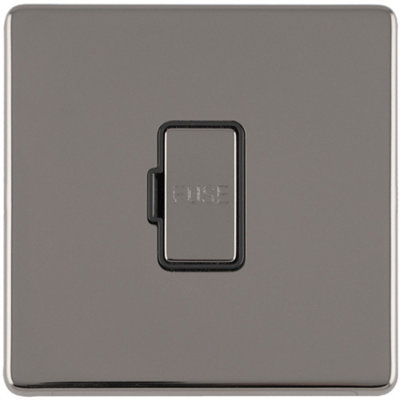 1 Gang 13A Unswitched Fuse Spur SCREWLESS BLACK NICKEL Rocker Mains Isolation