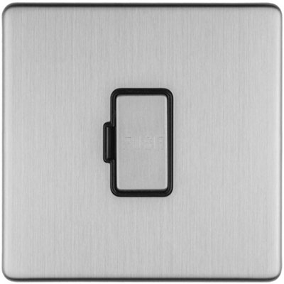 1 Gang 13A Unswitched Fuse Spur SCREWLESS SATIN STEEL Rocker Mains Isolation