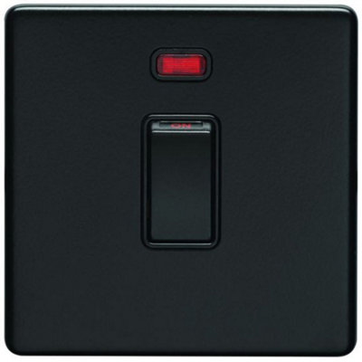 1 Gang 20A Single Light Switch & Neon SCREWLESS MATT BLACK 2 Way Rocker Plate
