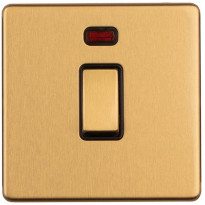 1 Gang 20A Single Light Switch & Neon SCREWLESS SATIN BRASS 2 Way Rocker Plate