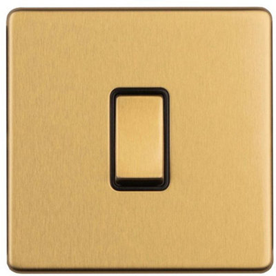 1 Gang 20A Single Light Switch SCREWLESS SATIN BRASS 2 Way Slim Rocker Plate