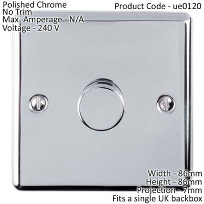1 Gang 400W 2 Way Rotary Dimmer Switch CHROME Light Dimming Wall Plate
