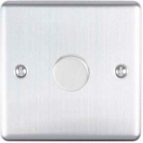 1 Gang 400W 2 Way Rotary Dimmer Switch SATIN STEEL Light Dimming Wall Plate