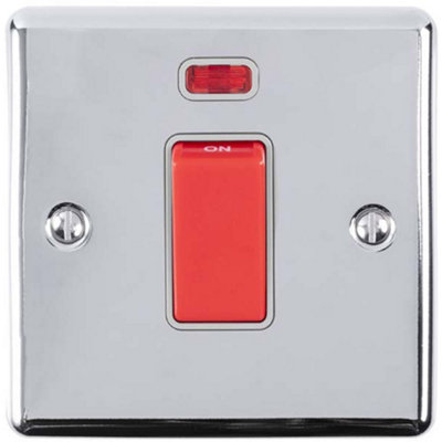 1 Gang 45A Oven Cooker Switch & Neon - POLISHED CHROME & GREY TRIM ...