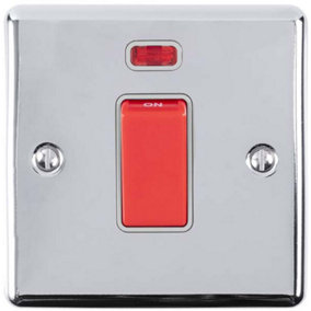 1 Gang 45A Oven Cooker Switch & Neon - POLISHED CHROME & GREY TRIM Rocker DP