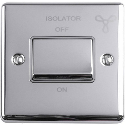 1 Gang 6A Extractor Fan Isolator Switch POLISHED CHROME & GREY 3 Pole Shower