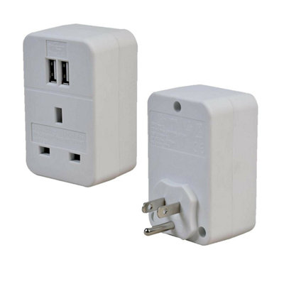 1 Gang American Travel Adapter with 2 USB Ports 2 Pin US to 3 Pin UK Plug Socket