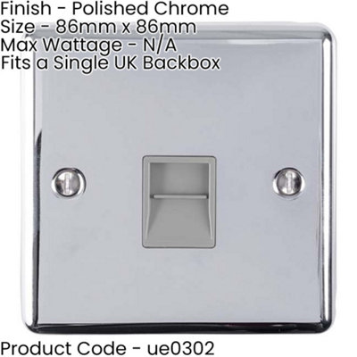 1 Gang BT Extension Telephone Wall Socket CHROME & GREY Secondary Outlet