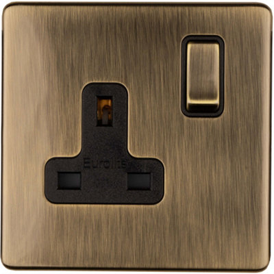 1 Gang DP 13A Switched UK Plug Socket SCREWLESS ANTIQUE BRASS Wall ...