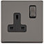 1 Gang DP 13A Switched UK Plug Socket SCREWLESS BLACK NICKEL Wall Power Outlet