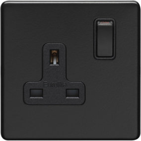1 Gang DP 13A Switched UK Plug Socket SCREWLESS MATT BLACK Wall Power Outlet