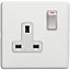 1 Gang DP 13A Switched UK Plug Socket SCREWLESS MATT WHITE Wall Power Outlet
