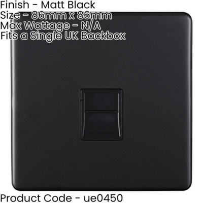 1 Gang Extension Telephone Wall Socket SCREWLESS MATT BLACK Secondary