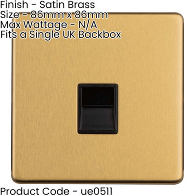1 Gang Extension Telephone Wall Socket SCREWLESS SATIN BRASS Secondary