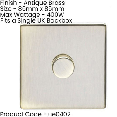 1 Gang Rotary Dimmer Switch 2 Way LED SCREWLESS ANTIQUE BRASS Light Dimming Wall