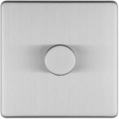 1 Gang Rotary Dimmer Switch 2 Way LED SCREWLESS SATIN STEEL Light Dimming Wall