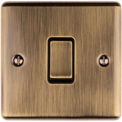 1 Gang Single 10A INTERMEDIATE Light Switch ANTIQUE BRASS & BLACK Metal Rocker