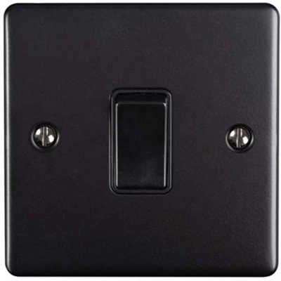 1 Gang Single 10A INTERMEDIATE Light Switch MATT BLACK & BLACK Metal Rocker