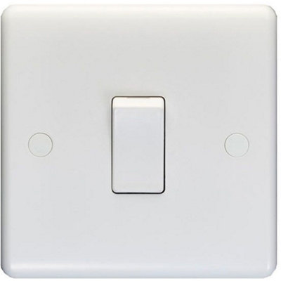 1 Gang Single 10A Light Switch 1 Way - WHITE PLASTIC Wall Plate Outlet Rocker