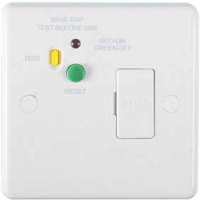 1 Gang Single 13A Unswitched Fuse Spur & 30mA Passive RCD WHITE Safety Wall